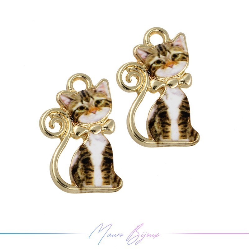 Ciondoli in Ottone Smaltati Gatto D Marrone 12.8x20.8mm