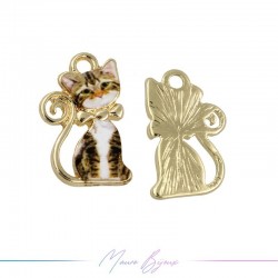 Ciondoli in Ottone Smaltati Gatto D Marrone 12.8x20.8mm