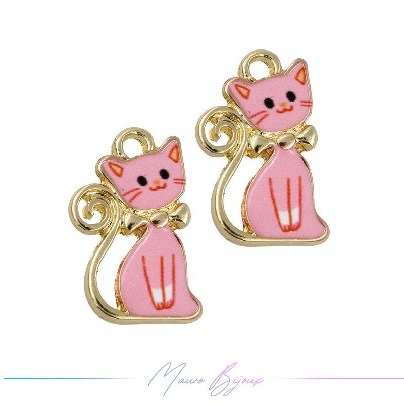 Ciondoli in Ottone Smaltati Gatto D Rosa 12.8x20.8mm