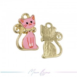Ciondoli in Ottone Smaltati Gatto D Rosa 12.8x20.8mm