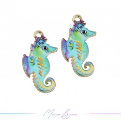 Seahorse Charms Enamelled Brass Pendant Turquoise 23x13.3mm
