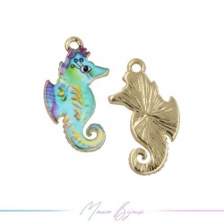 Seahorse Charms Enamelled Brass Pendant Turquoise 23x13.3mm