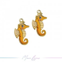 Ciondoli in Ottone Smaltati Cavallucio Marino Arancione 23x13.3mm