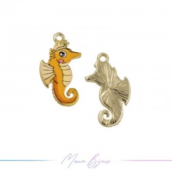 Ciondoli in Ottone Smaltati Cavallucio Marino Arancione 23x13.3mm