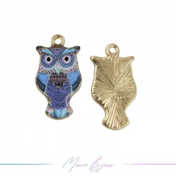 Blue Owl Charms Enamelled Brass Pendant 23x12mm
