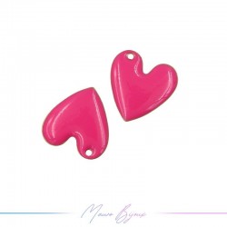 Charms in Brass Enameled Crooked Heart 12mm Fuschia