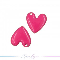 Charms in Brass Enameled Crooked Heart 12mm Fuschia