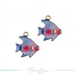 Fish A Charms Enamelled Brass Pendant Blue Pink 21.2x21.7mm