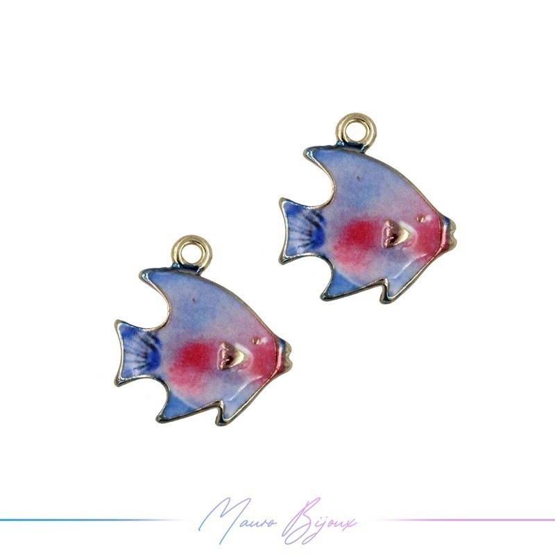 Fish A Charms Enamelled Brass Pendant Blue Pink 21.2x21.7mm