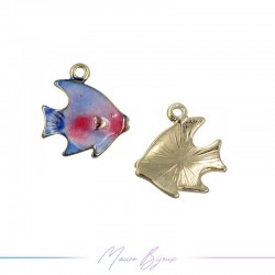 Fish A Charms Enamelled Brass Pendant Blue Pink 21.2x21.7mm