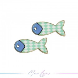 Fish B Charms Enamelled Brass Pendant Turquoise 21.2x21.7mm