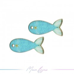 Fish B Charms Enamelled Brass Pendant Blue with Star 21.2x21.7mm