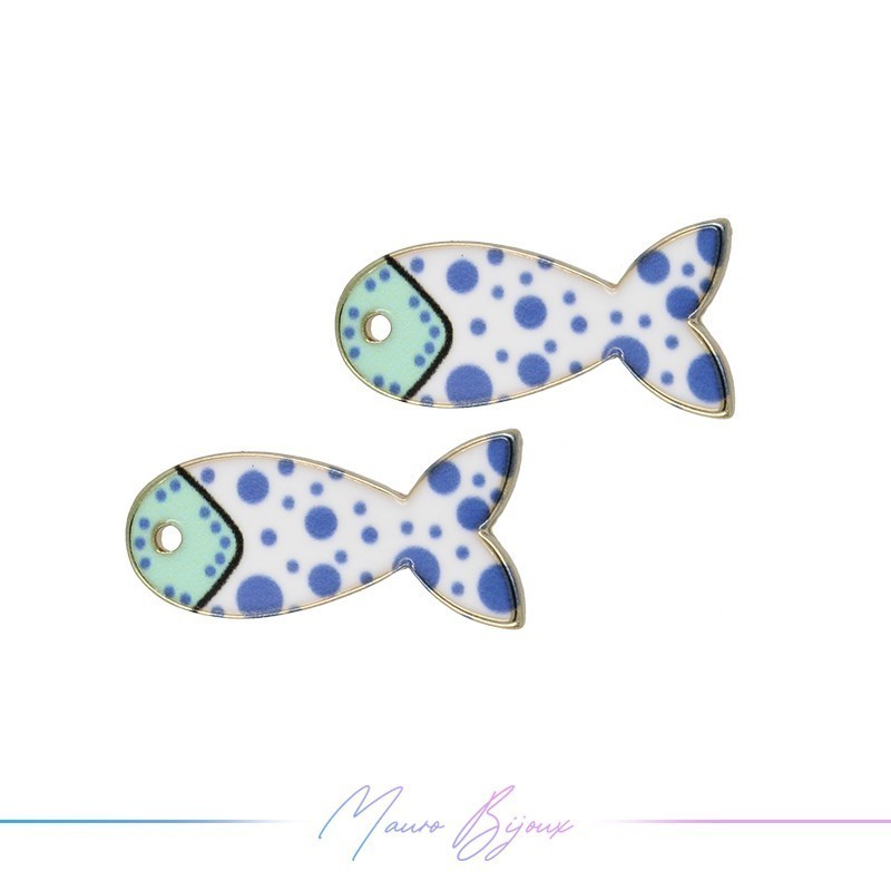 Ciondoli in Ottone Smaltati Pesce B Blu 21.2x21.7mm