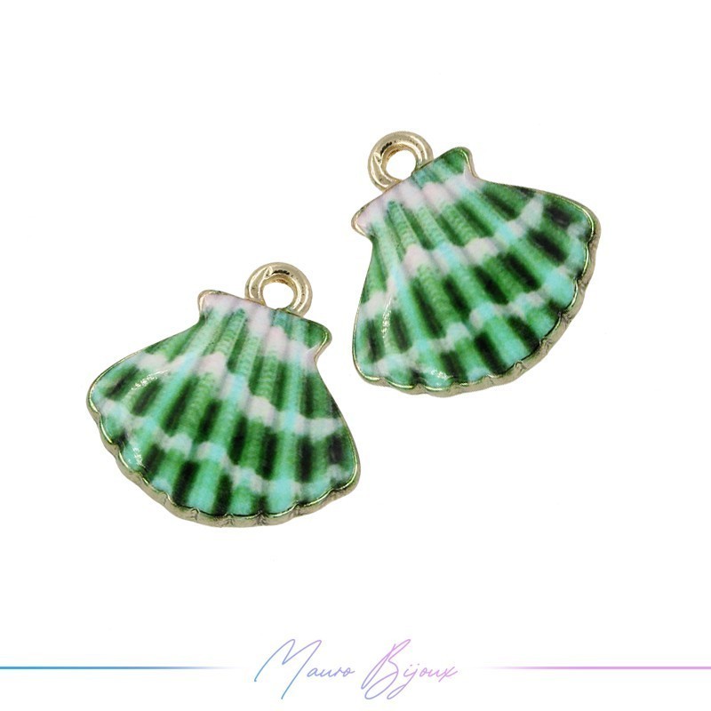 Ciondoli in Ottone Smaltati Conchiglia Verde 16x16mm