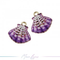 Ciondoli in Ottone Smaltati Conchiglia Viola 16x16mm