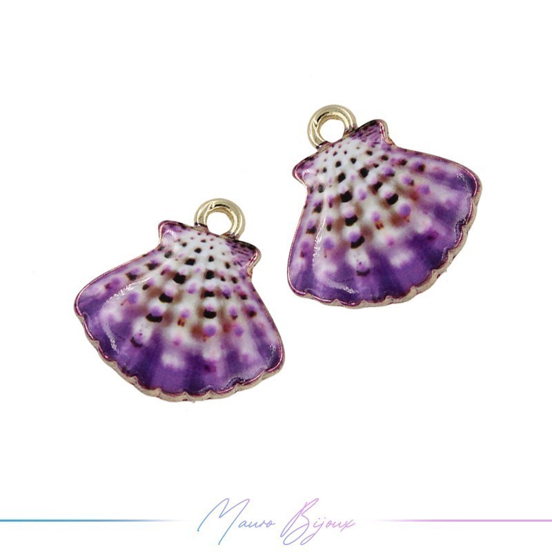 Ciondoli in Ottone Smaltati Conchiglia Viola 16x16mm