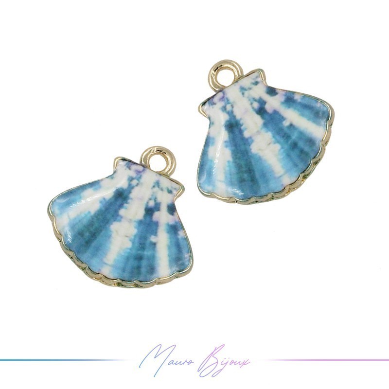 Shells Charms Enamelled Brass Pendant Light Blue 16x16mm