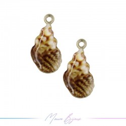 Shells B Charms Enamelled Brass Pendant Brown 21x10mm