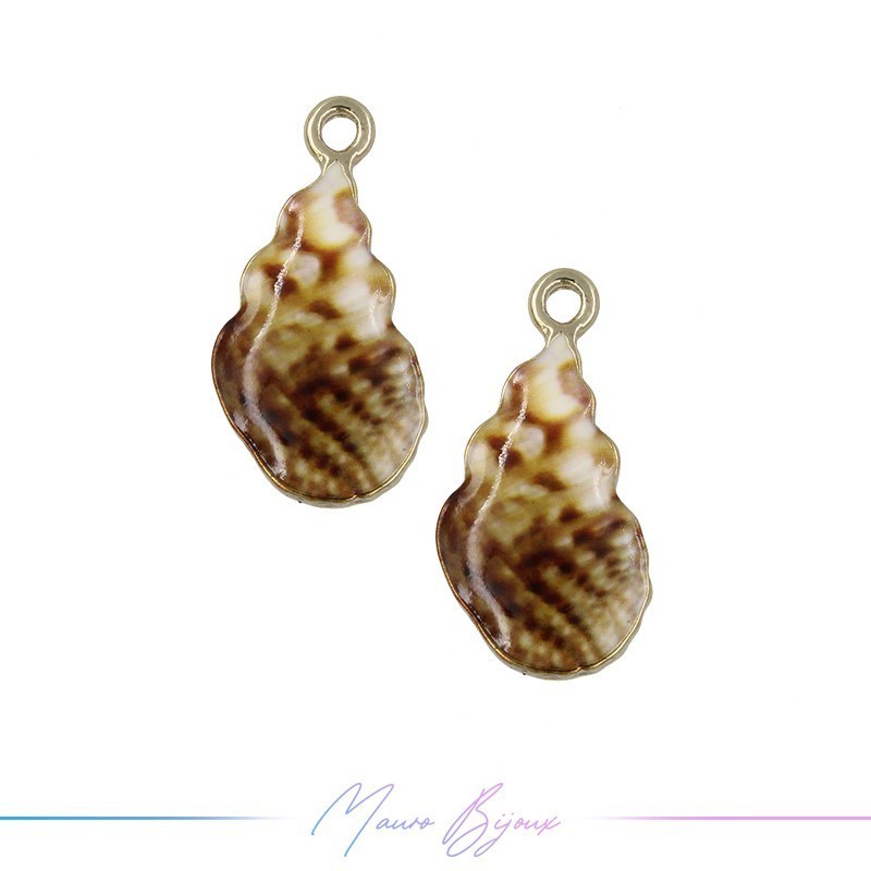 Shells B Charms Enamelled Brass Pendant Brown 21x10mm