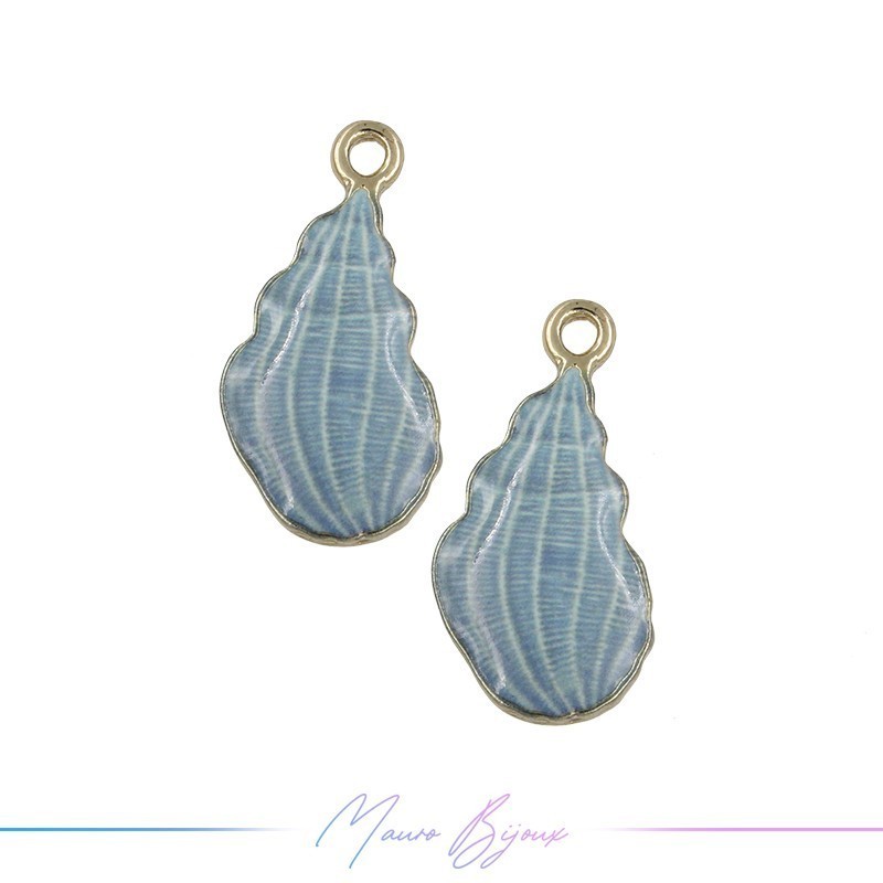 Shells B Charms Enamelled Brass Pendant Light Blue 21x10mm