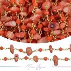 Brass Chain with Crystal Glass and Chips Coral bamboo Orange Gold