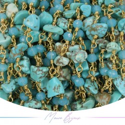 Brass Chain with Crystal Glass and Chips Turquoise Gold