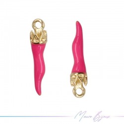 Brass Charms Enameled Horn with Crown 5x24mm Fuchsia