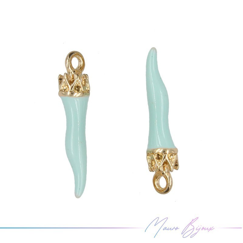 Ciondoli in Ottone Smaltati Cornetto con corona 24mm Azzurro