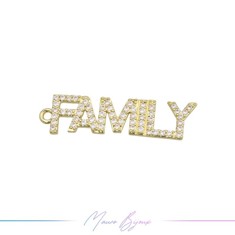Ciondoli in ottone con strass scritta FAMILY Oro