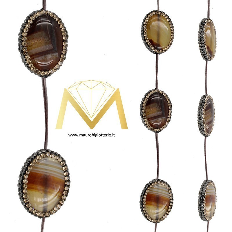 Filo di PD Agata Ovale con Marcasite Diversi Colori