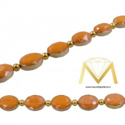 Orange Oval Crystal Faceted with Gold Border