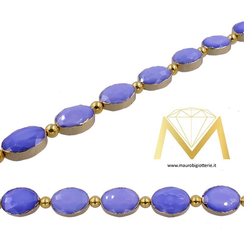 Violet Oval Crystal Faceted with Gold Border
