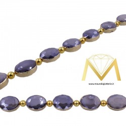 Gray Oval Crystal Faceted with Gold Border