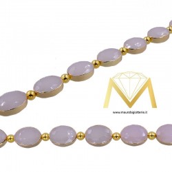 White Oval Crystal Faceted with Gold Border