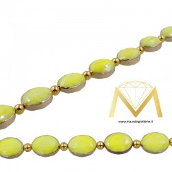 Yellow Oval Crystal Faceted with Gold Border