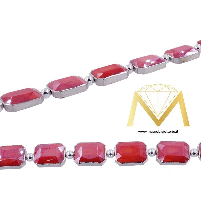 Filo di Cristallo Rettangolare Rosso Argento 10X14