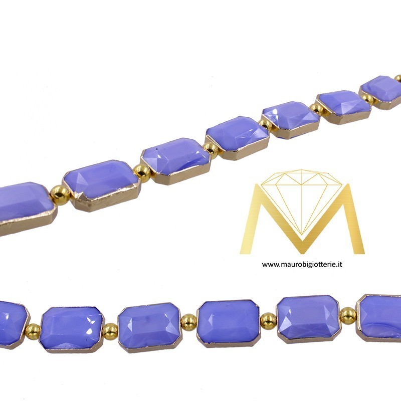 Filo di Cristallo Rettangolare Viola Oro 10X14