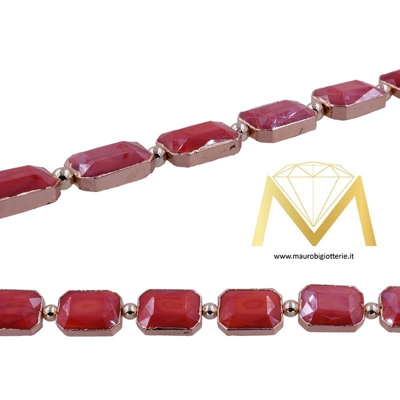 Filo di Cristallo Rettangolare Rosso - Oro Rosa 10X14
