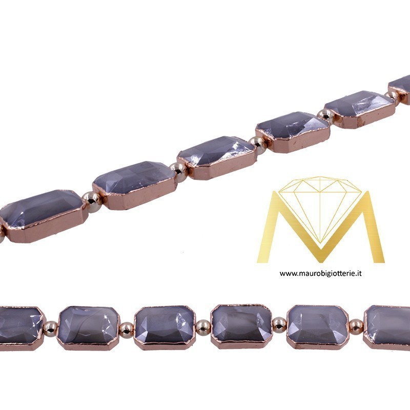 Filo di Cristallo Rettangolare Grigio - Oro Rosa 10X14