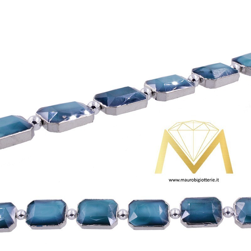 Rectangle Torquoise Crystal with Silver Border 10X14