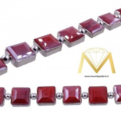 Red Square Crystal with Silver Border