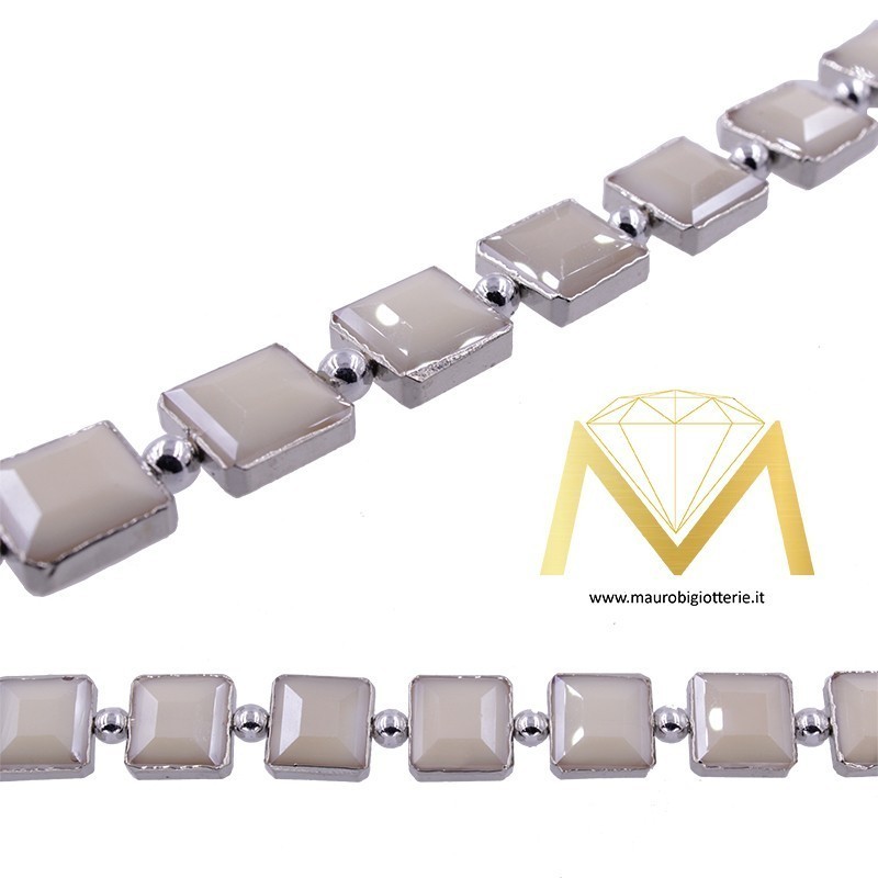 Filo di Cristallo Quadrato Beige Bordato Argento