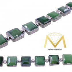 Filo di Cristallo Quadrato Verde Bordato Argento