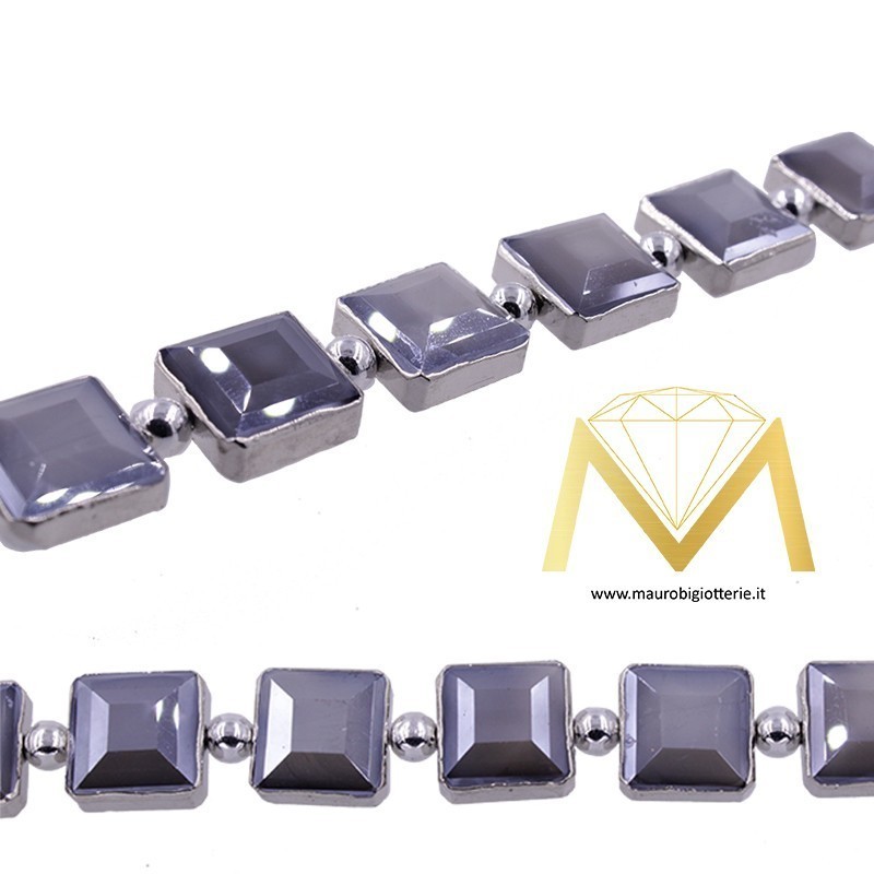 Grey Square Crystal with Silver Border