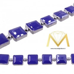 Filo di Cristallo Quadrato Blu Bordato Argento