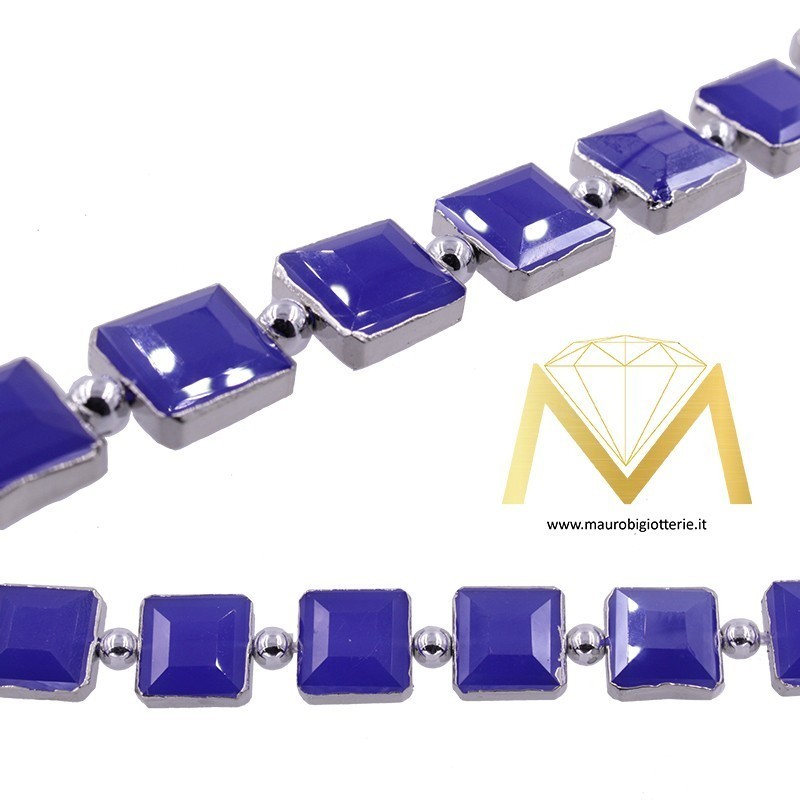 Blu Square Crystal with Silver Border