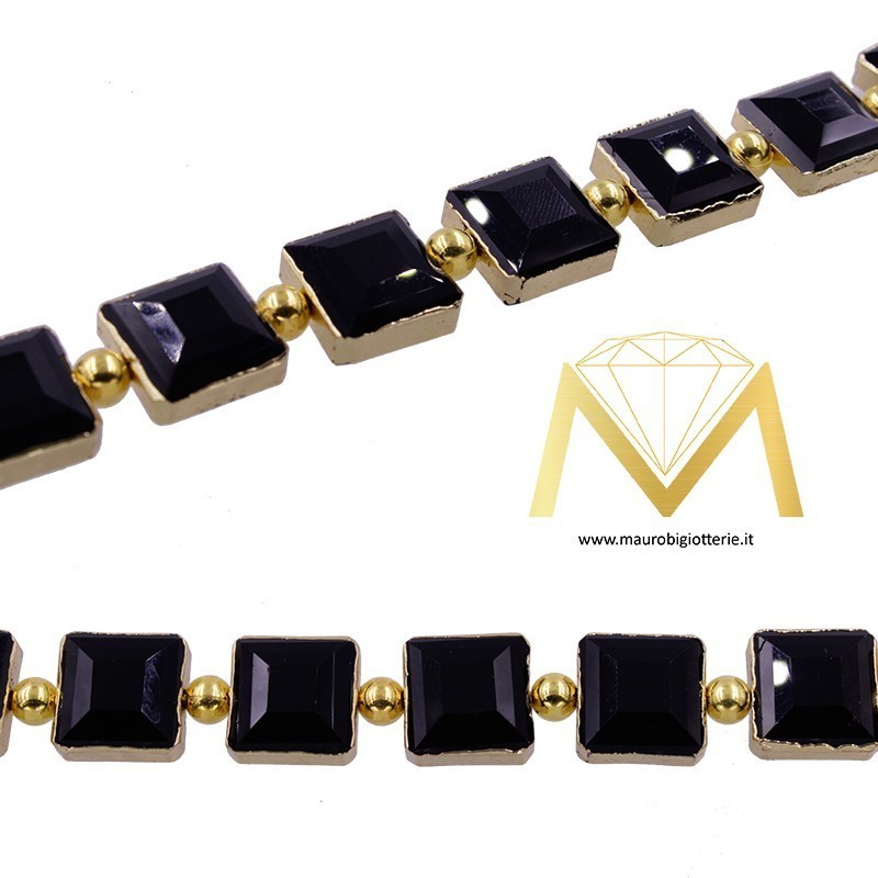 Filo di Cristallo Quadrato Nero Bordato Oro