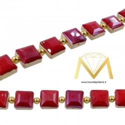 Red Square Crystal with Gold Border
