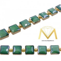 Green Square Crystal with Gold Border