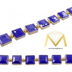 Blue Square Crystal with Gold Border
